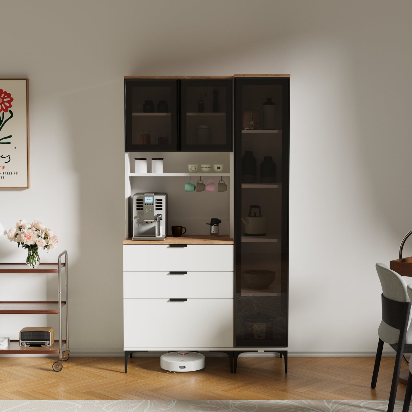 Dibek Çekmeceli + 350 Ledli Dolap