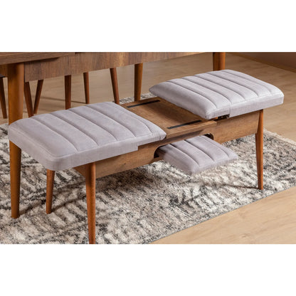 Sembol Açılır Masa Takımı Ceviz Soho Gri (1 Masa + 1 Bench + 4 Sandalye)