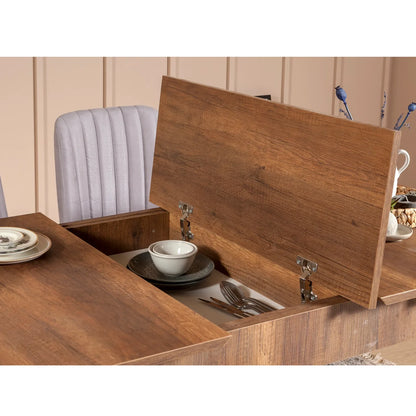 Sembol Açılır Masa Takımı Ceviz Soho Gri (1 Masa + 1 Bench + 2 Sandalye)
